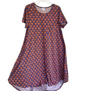LULAROE Carly Dress Orange Purple Geometric High Low Hem Size SMALL